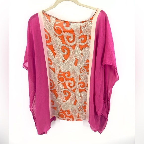 Talbots Womens 100% Silk Poncho Blouse Top Size 2X/3X Pink Orange Lightweight - Picture 3 of 7